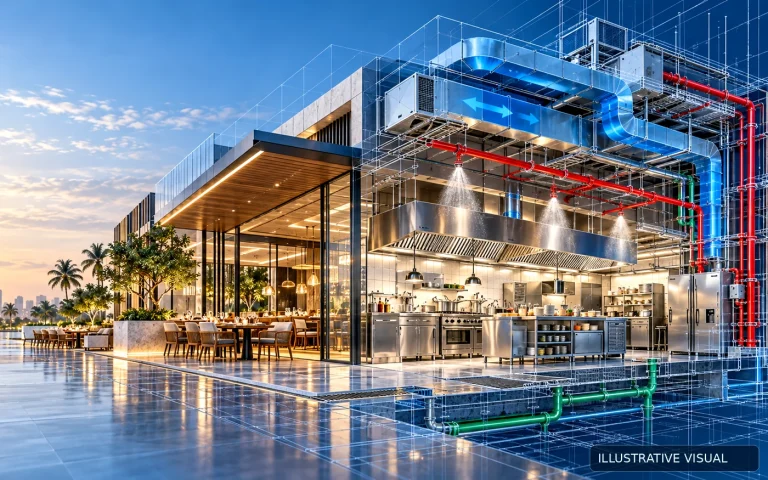 Illustrative visualization of commercial kitchen building services