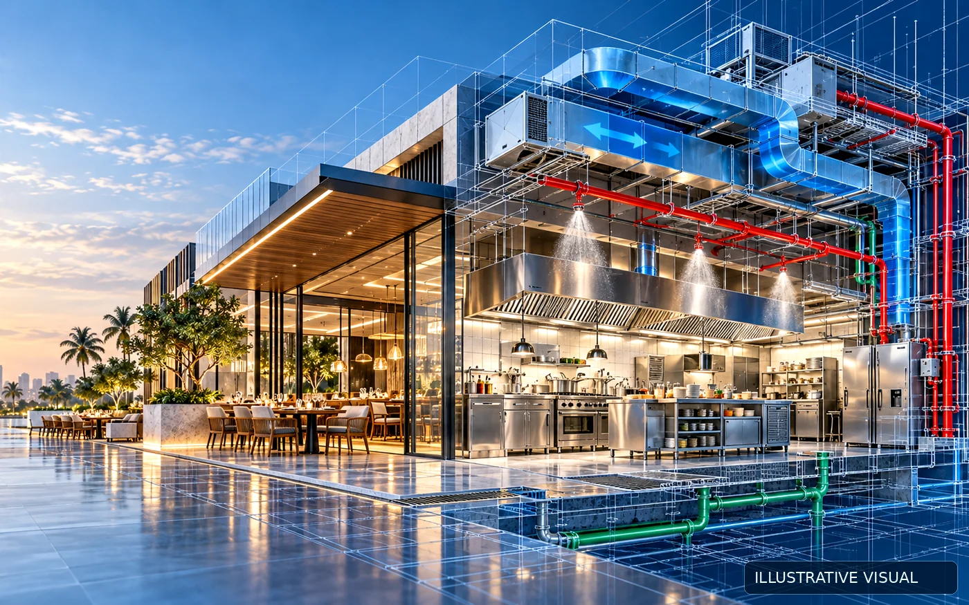 Illustrative visualization of commercial kitchen building services
